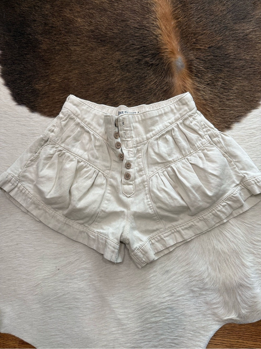 We The Free High-Waist Cream Button-Front Shorts